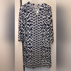 Soft Surroundings NWT Raven Dress Size Small Navy White Sheath Elegant Chic Boho